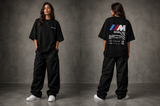 Black oversized Racing Club t-shirt, front view - Aesthetic Stacks premium streetwear