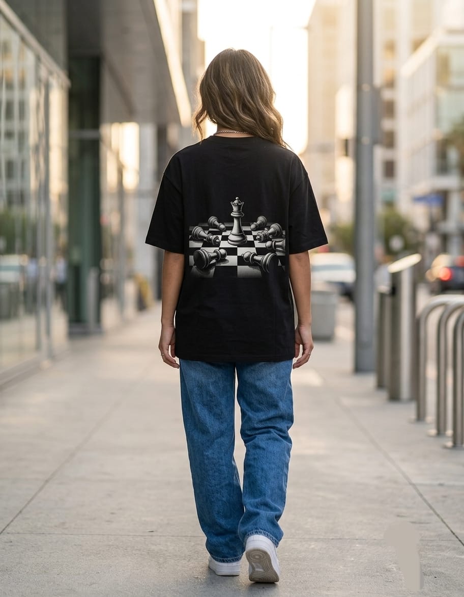 Arabic Chess oversized tee styled outfit, streetwear Pakistan