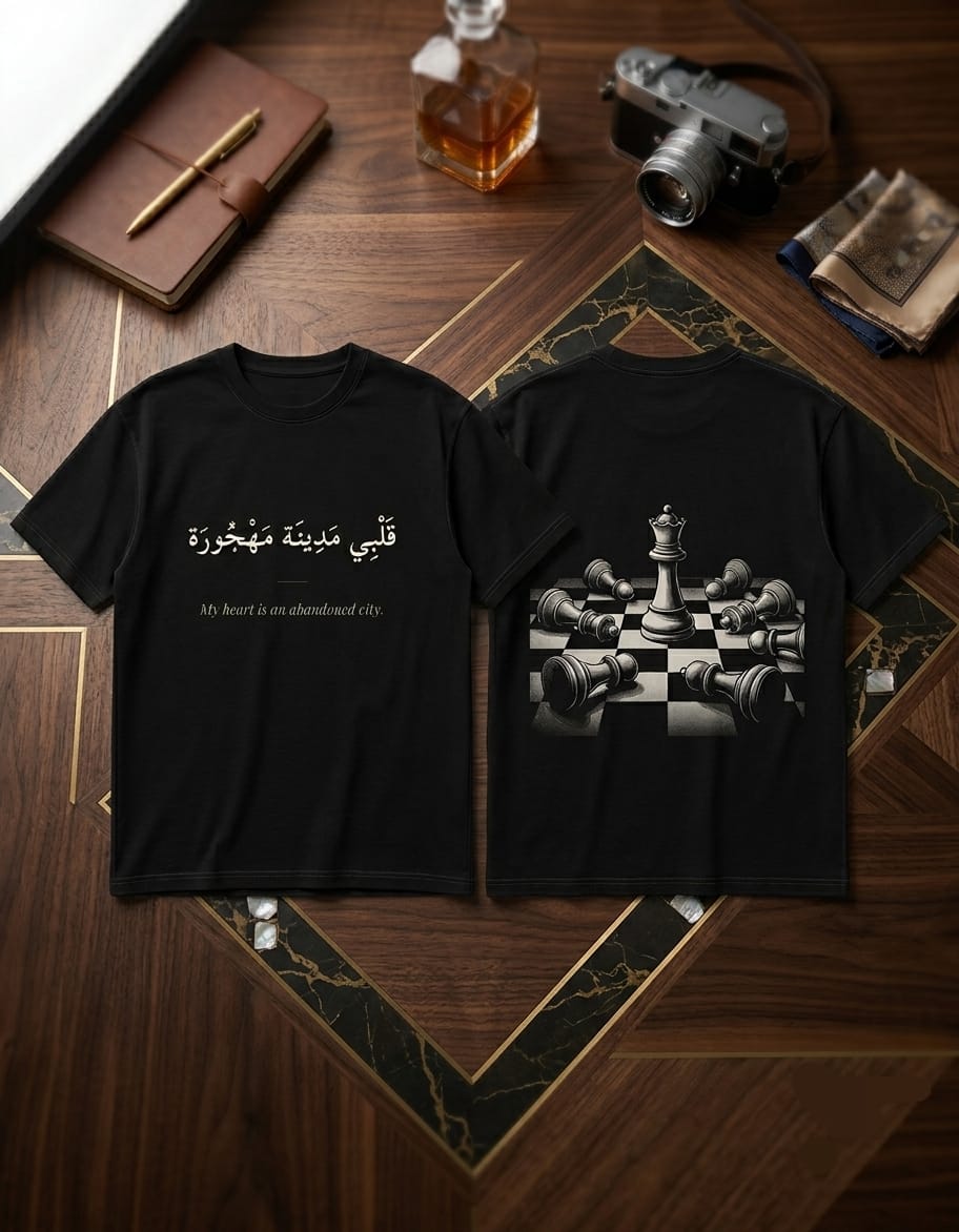Arabic Chess oversized tee, fabric texture close-up
