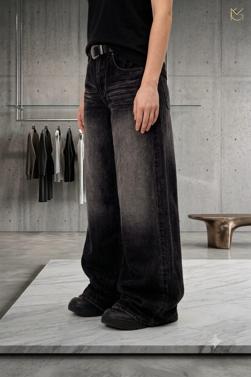 Women's high waist baggy jeans, styled outfit