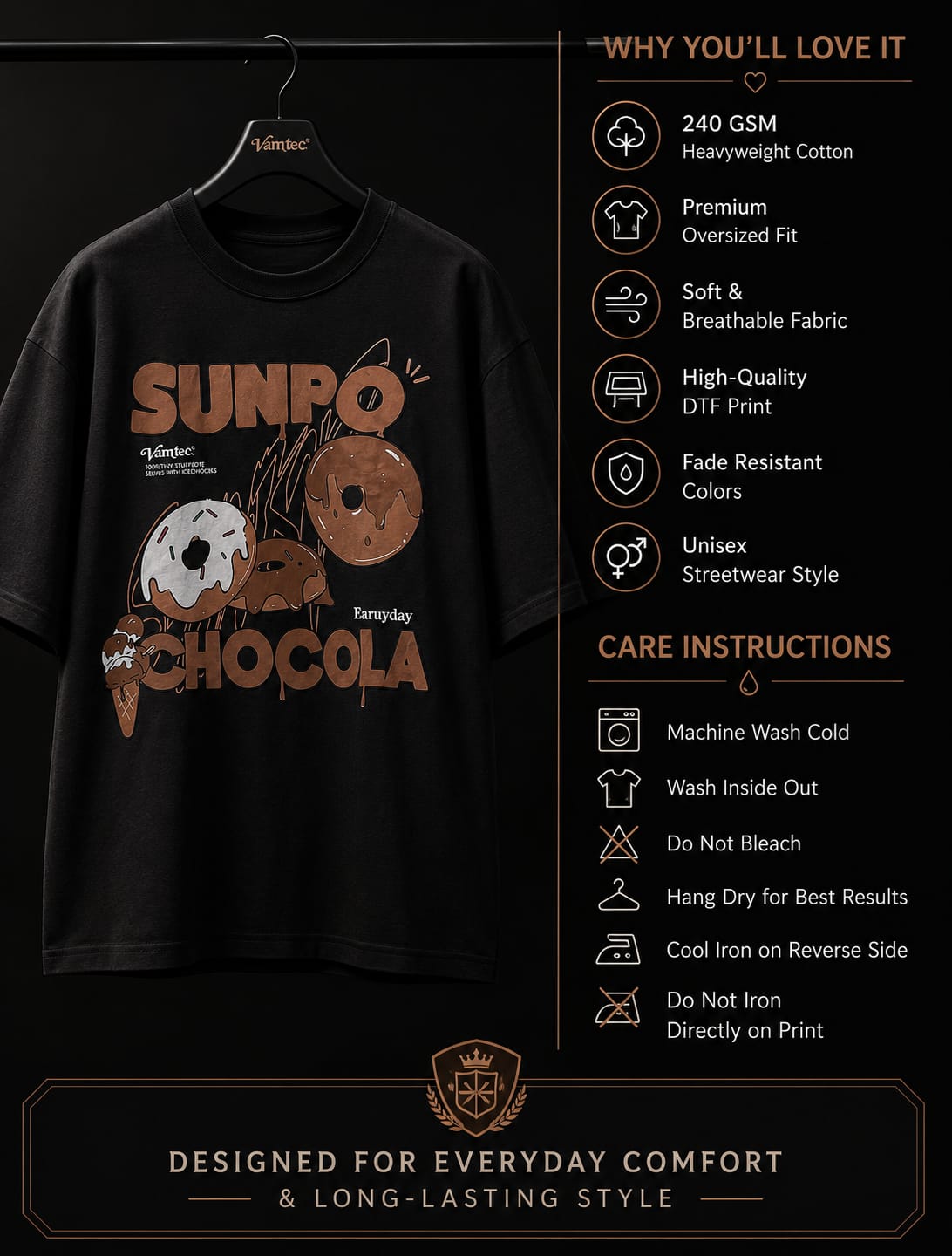 SunPro Chocolate Oversized Tee | Premium Unisex Streetwear